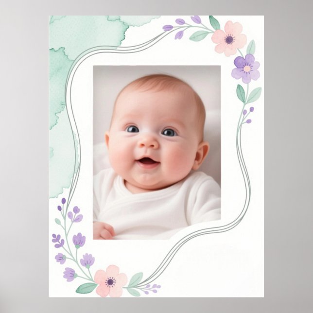 Pastell Akvarell Blommig Tom Vågig Ram Poster (Framsidan)