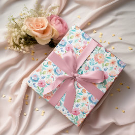 Pastell Akvarell Blommor | Feminint Botaniskt Presentpapper