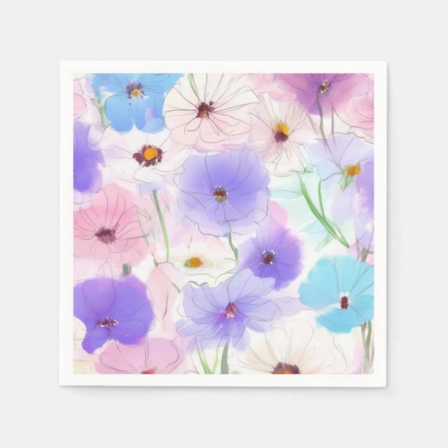 Pastell Akvarell Blommor  Pappersservett (Framsidan)