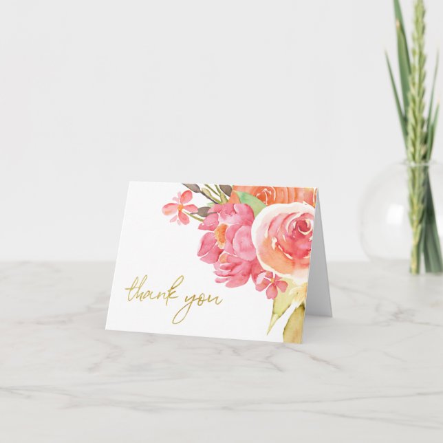 Pastell Akvarell Blommor Tack Kort (Framsida)