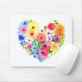 Pastell akvarell blomsterhjärtkrans musmatta