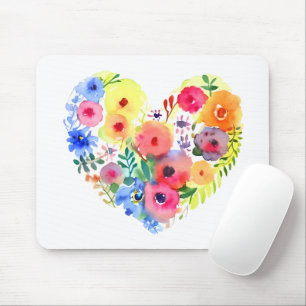 Pastell akvarell blomsterhjärtkrans musmatta