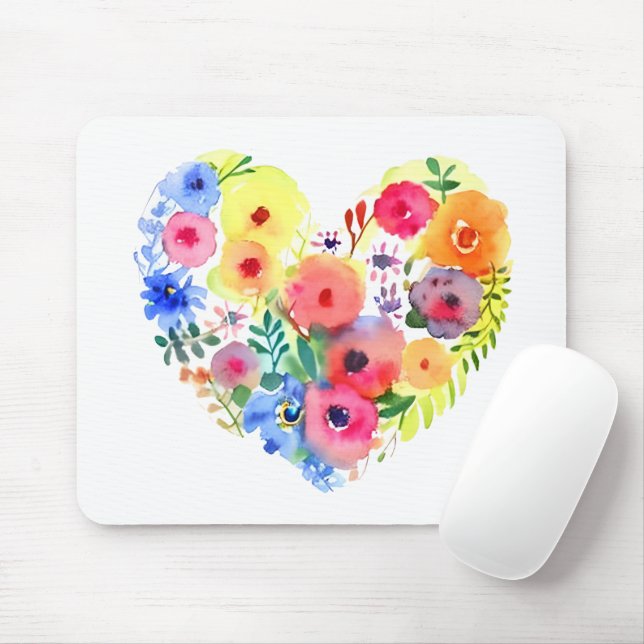Pastell akvarell blomsterhjärtkrans musmatta (Med mus)