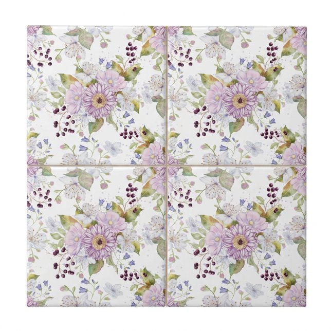 Pastell Akvarell Botanisk Vildblomma Keramik Kakelplatta (Pink and White Pastel Watercolor Wildflowers Ceramic Tile)