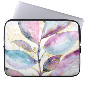 Pastell Akvarell Botaniska Blad Spiral Antecknings Laptop Fodral