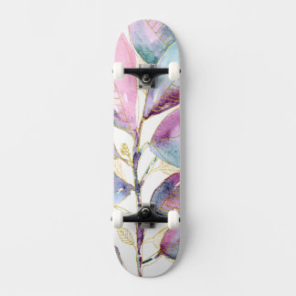 Pastell Akvarell Botaniska Blad Spiral Antecknings Mini Skateboard Bräda 18,5 Cm
