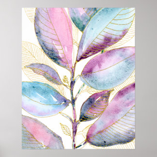 Pastell Akvarell Botaniska blad Spiral antecknings Poster