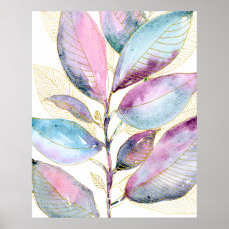 Pastell Akvarell Botaniska blad Spiral antecknings Poster