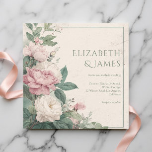 Pastell akvarell ros peonies blommande bröllop inbjudningar