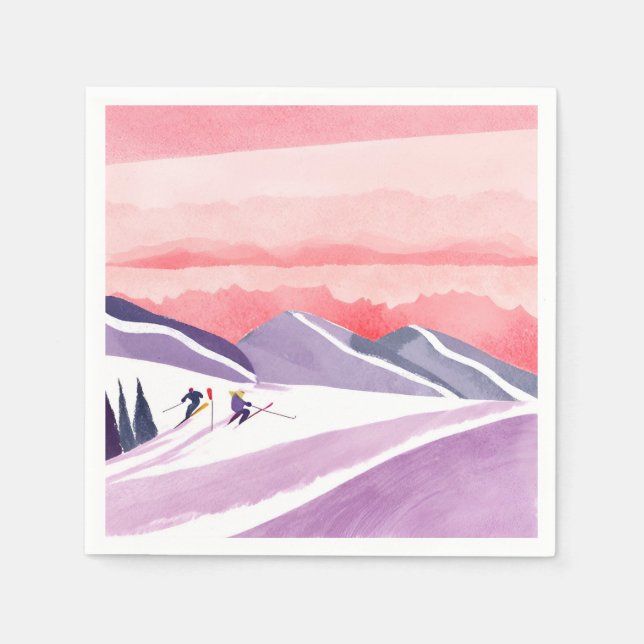 Pastell Akvarell Skidbergssolnedgång Pappersservett (Framsidan)