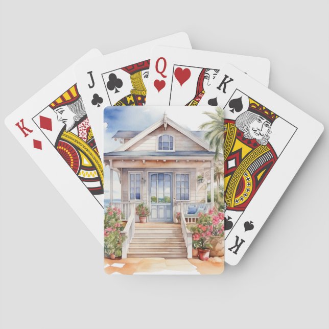 PASTELL AKVARELL SOMMAR STRAND HUS CASINOKORT (Baksidan)
