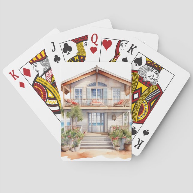PASTELL AKVARELL SOMMAR STRAND HUS CASINOKORT (Baksidan)