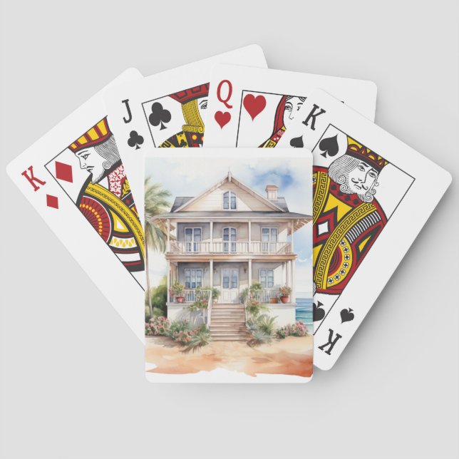 PASTELL AKVARELL SOMMAR STRAND HUS CASINOKORT (Baksidan)