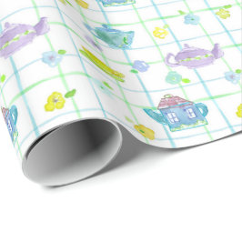 Pastell Akvarell Tekannor Blommor Presentpapper