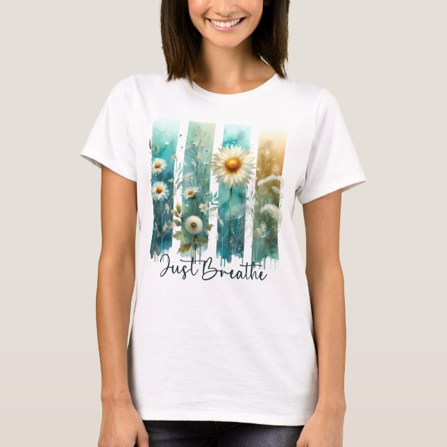 PASTELL AKVARELL VILD BLOMMA PENSELDROG T SHIRT (Framsida)