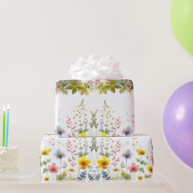 Pastell Akvarell Vildblomma Blommig Inpackningspap Presentpapper (Festgåvor)