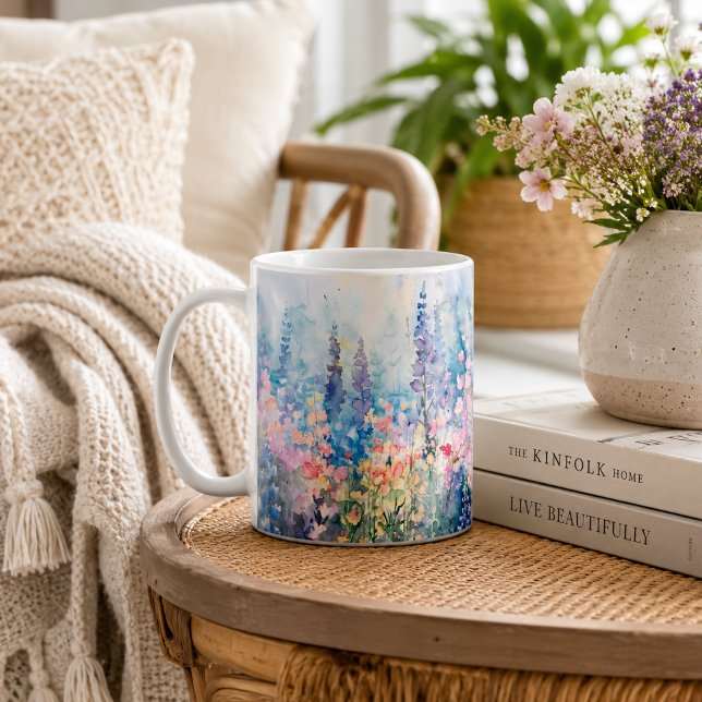 Pastell Akvarell Vildblommeäng Kaffemugg (Skapare uppladdad)
