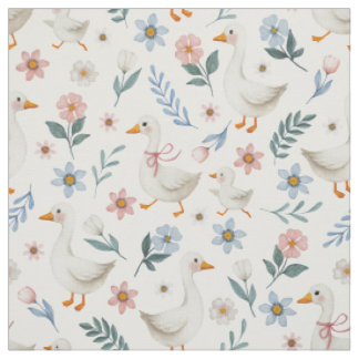 Pastell akvarellgås och blommor på vit bakgrund tyg