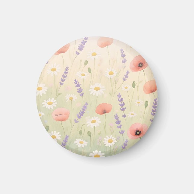 Pastell Äng med Vilda Blommor Mjuk Blomning Magnet (Framsidan)