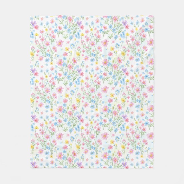 Pastell Ängsmönster med Vilda Blommor Fleecefilt (Framsidan)