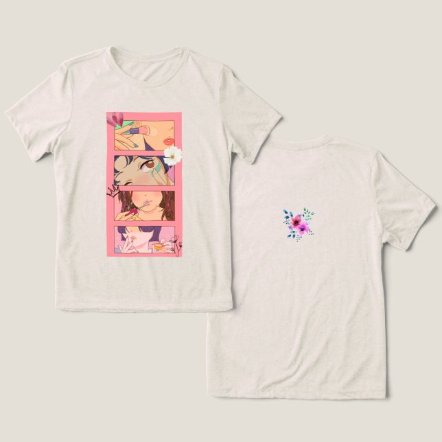 Pastell Anime Blommig T-shirt  (Design fram och bak)
