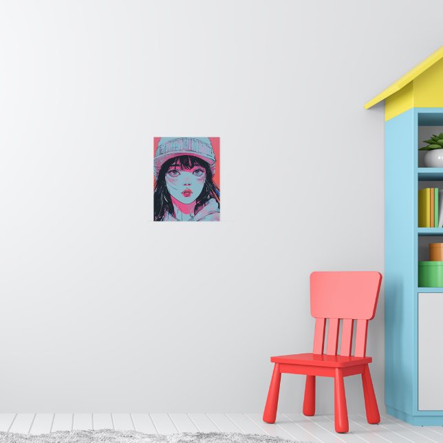Pastell Animeflicka i Beanie-konst Poster (Barnkammare 1)