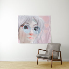 Pastell Animeflicka med Glasögon och Hjärtan