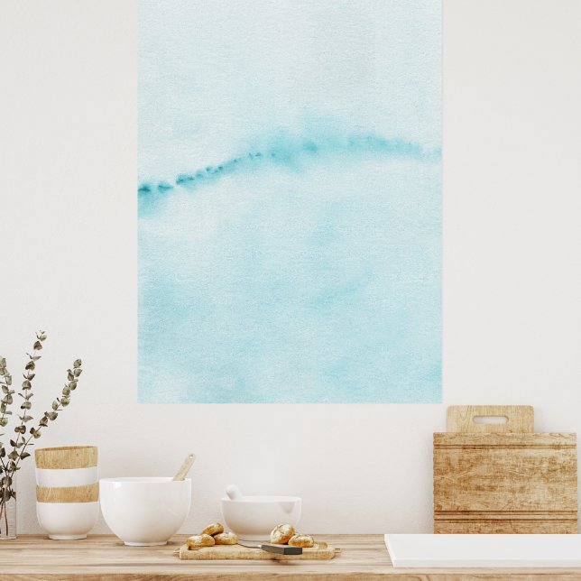 Pastell Aqua Blå Horisont Abstrakt Akvarell Konst Poster (Kök)