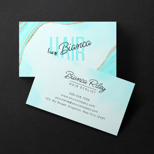 Pastell Aqua Guld Glitter Agat Frisör Salong Visitkort
