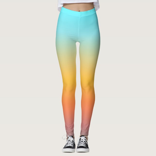 Pastell Aqua Solnedgångsgradient Mjuk Ombre Atleti Leggings (Framsida)