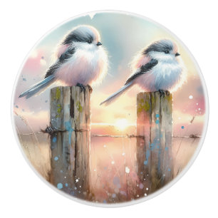 Pastell Aquarell Fåglar Staketstolpe Solnedgång Knopp