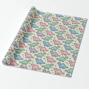 Pastell Arcade Dinosaur Pixel Silhuett Mönster Presentpapper