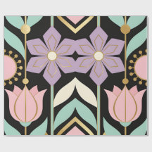 Pastell Art Deco Blommig Svart & Guld Inpackningsp
