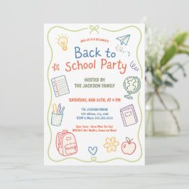 Pastell Åter till Skolans Party Doodle Inbjudningar