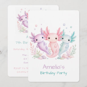 Pastell Axolotl Födelsedagsfest Inbjudningar