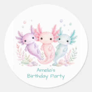 Pastell Axolotl Födelsedagsfest Runt Klistermärke