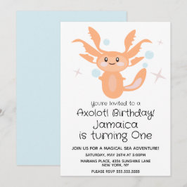 Pastell Axolotl Havsvarelse 1-års Födelsedagsfest  Inbjudningar