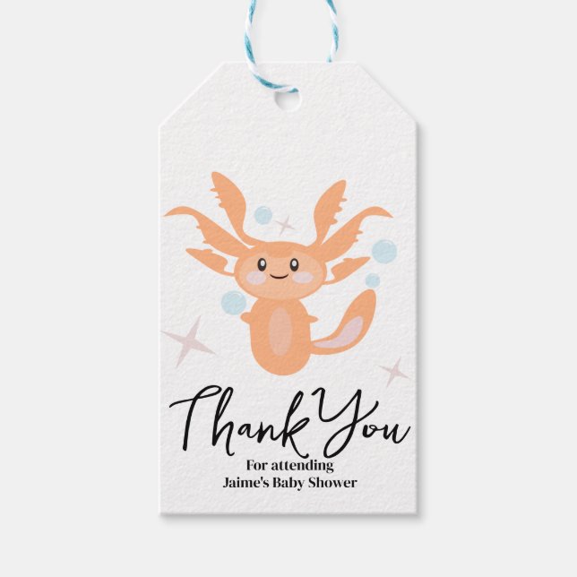 Pastell Axolotl Havsvarelse Baby Shower    Presentetikett (Framsidan)