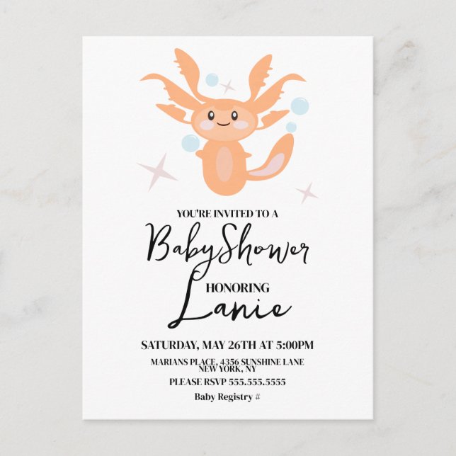 Pastell Axolotl Havsvarelse Baby Shower Vykort (Framsida)