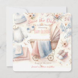 Pastell Baby Shower Spara Datumet Inbjudningar