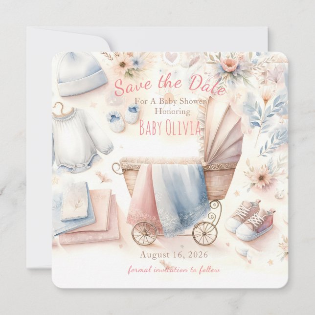 Pastell Baby Shower Spara Datumet Inbjudningar (Framsida)
