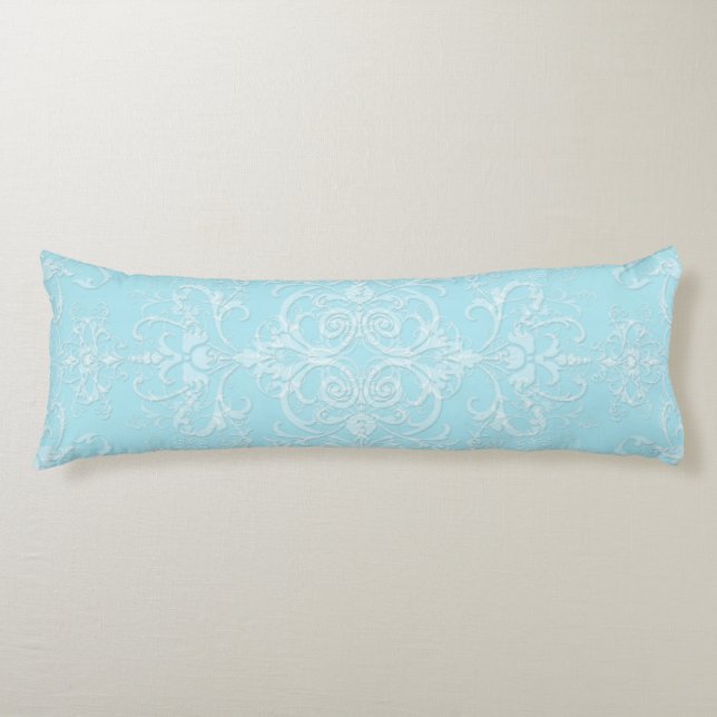 Pastell Babyblå Dubbel Damask Mönster Kroppskudde (Framsidan)