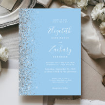 Pastell Babyblå Silver Glitter Bröllopsinbjudan