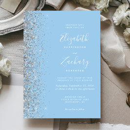Pastell Babyblå Silver Glitter Bröllopsinbjudan Inbjudningar