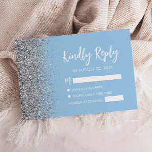 Pastell Babyblå Silver Glitterkant Skrift OSA Kort