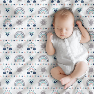Pastell Babyfilt Navy Rosa Boho Vibe Fleecefilt