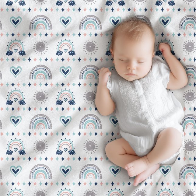Pastell Babyfilt Navy Rosa Boho Vibe Fleecefilt (Pastel Baby Blanket Navy Pink Boho Vibes)