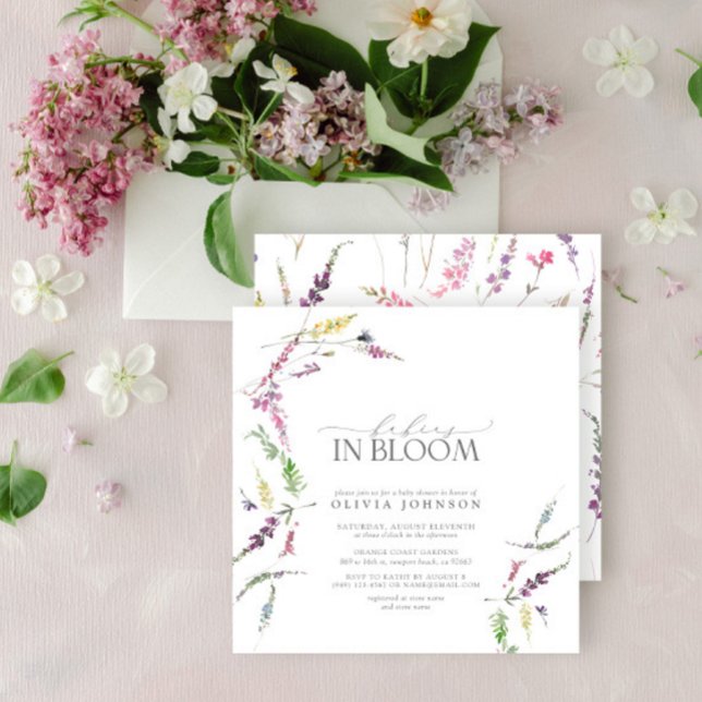 Pastell Babys i Bloom Script Blommig Bebisfest Inbjudningar (Skapare uppladdad)