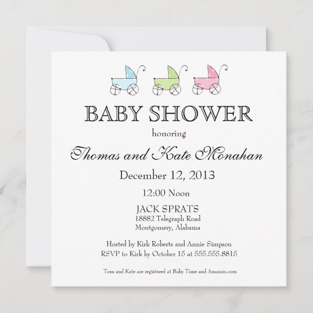 Pastell Babyvagn Shower Inbjudan (Framsida)