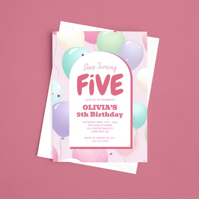 Pastell Ballong 5-årsdag Inbjudningar (Skapare uppladdad)